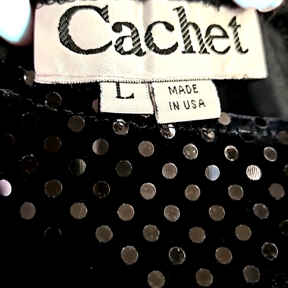 Cache Black Stretchy Velvet Confetti Dot Sequin-Look Tank Top - Picture 4 of 4
